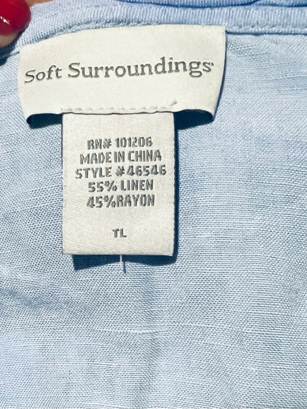 Soft Surroundings Sz TL Light Blue Linen/Rayon Blend Top Zippered tunic - Picture 3 of 4